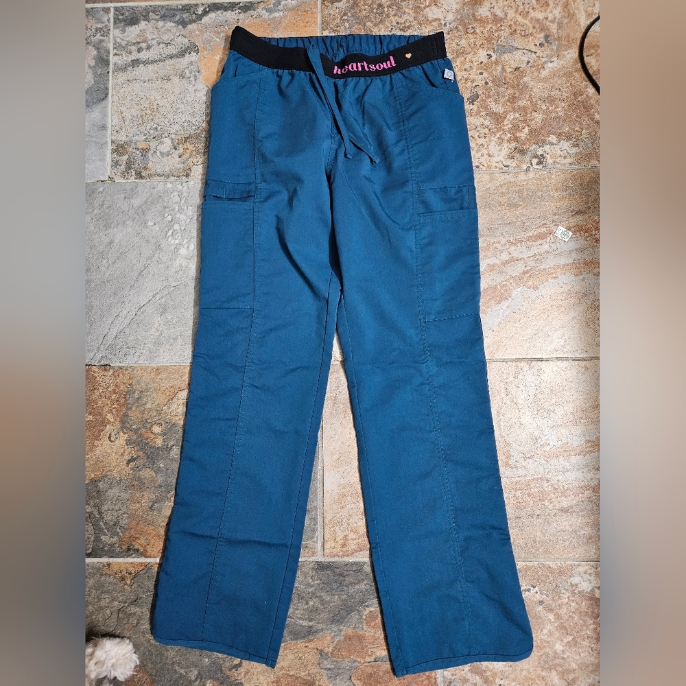 HeartSoul Carribean Blue Scrub Pants with Black Tie Waistband
